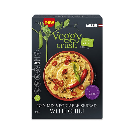 Bio Gemüsepaste mit Chili von VEGGY CRUSH, milde scharfe Würze, 130 g, aus frischem Gemüse und Bio-Zutaten.