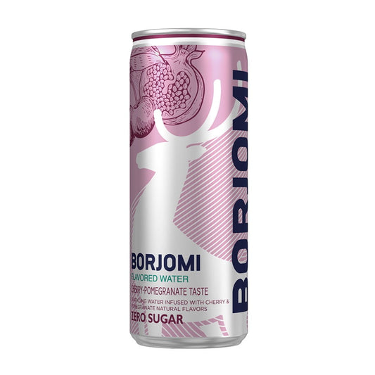 BORJOMI Getränkedose mit Kirsch- und Granatapfelgeschmack, 330 ml, erfrischendes Getränk in Dosenform.