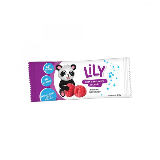 Himbeergeschmack Vitamin-Lutscher von Lily Candy, 8 g, mit Vitaminen, auf weißem Hintergrund, detailreiche Nahaufnahme
