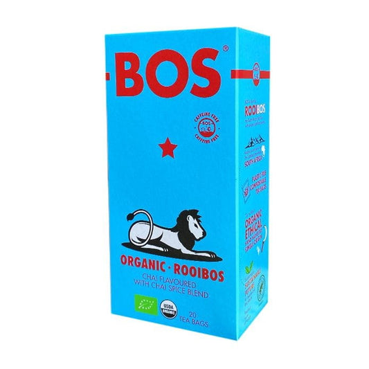 Bio Rooibos Chai Tee von BOS, 20 Teebeutel à 2,5 g, in einer 50 g Verpackung, mit aromatischem Chai-Geschmack.