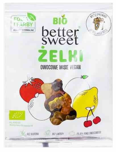 Vegane Bio-Fruchtgummis von BETTER SWEET, süße Fruchtgummis in 80g Verpackung, fruchtiger Genuss ohne tierische Produkte.