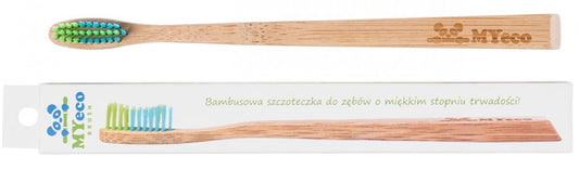 Bambuszahnbürste Slim Grün-Blau von MYECOBRUSH mit weichen Borsten, umweltfreundliche Zahnpflege in nachhaltigem Design