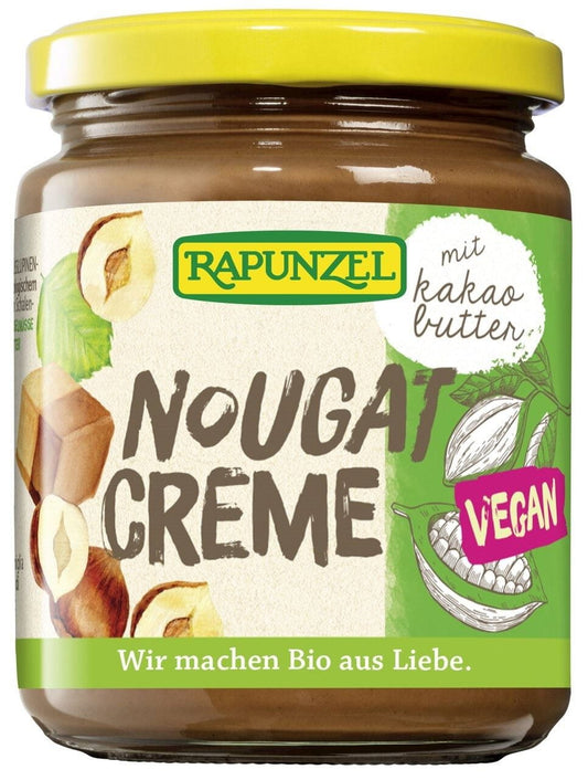 Bio Nugat- und Kakaocreme von RAPUNZEL, 250 g, cremige Schokoladen-Nugatcreme mit Kakao und Bio-Zutaten, sichtbar in der Verpackung