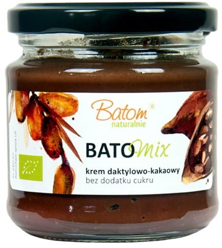 Bio Dattel- und Kakaocreme von BATOM in 200 g, cremige Textur, ideal für Brot und Desserts, mit natürlichen Zutaten.