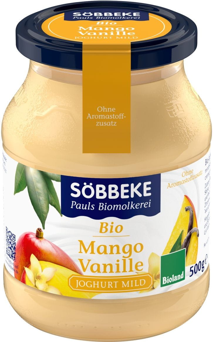 Cremiger Mangojoghurt / Vanille BIO 38% Fett 500 g (Glas) - SOBBEKE