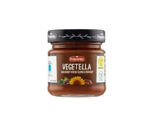 Vegetella Kakao-Sonnenblumencreme von PRIMAVIKA in 160g Glas, cremige Nuss-Nougat-Alternative mit Schokoladengeschmack