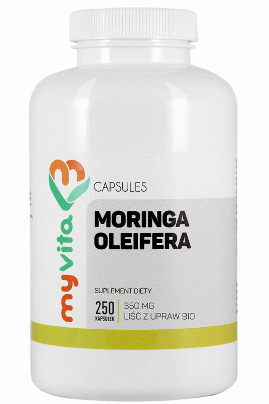 Moringa oleifera Kapseln von MYVITA, 350mg, 250 Stück, langlebige Verpackung, natürliche Nahrungsergänzung.