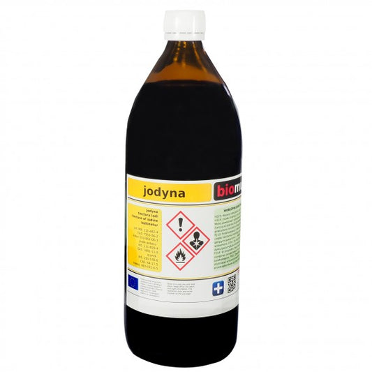 Jod 3% in 1000ml Flasche von BIOMUS, alkohol-izopropyl, klare Flüssigkeit in transparentem Behälter