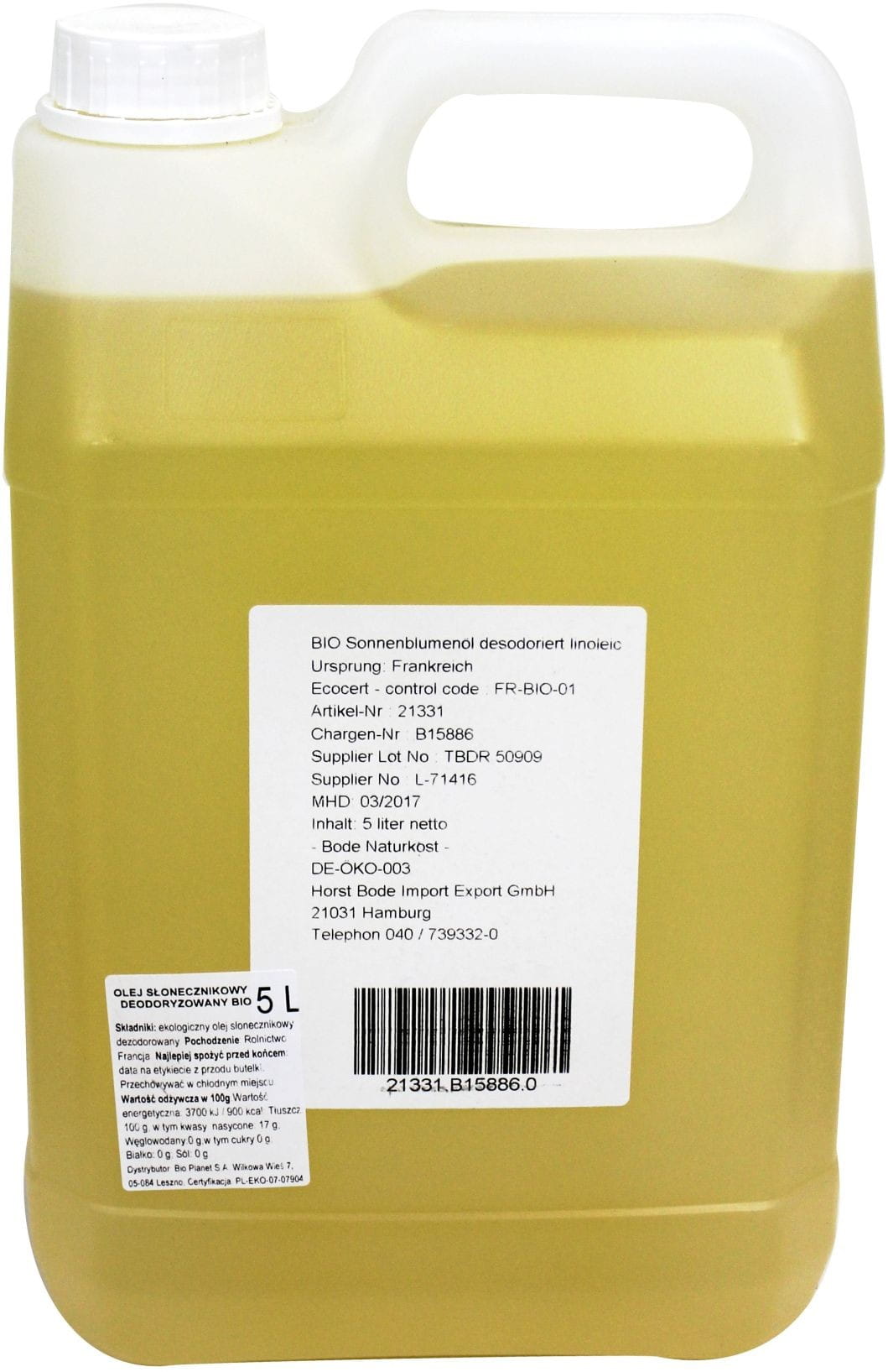 Sonnenblumenöl, geruchlos BIO 5000 ml - HORECA Pääkuva