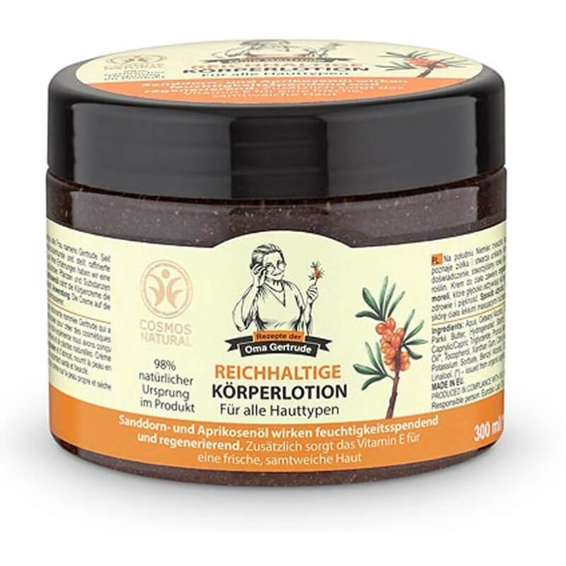 Pflegende Körperlotion von OMA GERTRUDE, 300 ml, für alle Hauttypen, cremige Textur auf der Haut liegend