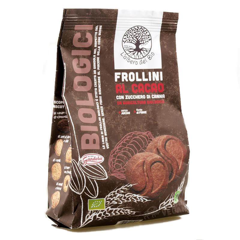 Veganer Bio-Kakao-Keks von GANDOLA, 350 g, mit Schokoladengeschmack, auf einem weißen Teller serviert.