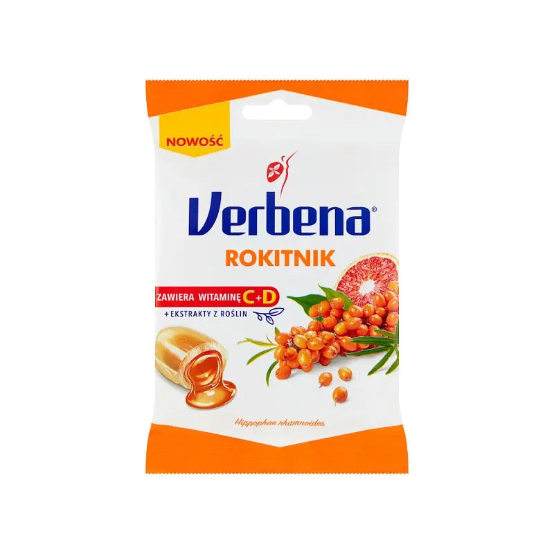 Kräuterbonbons mit Sanddorn von VERBENA, 60g, mit natürlichen Kräutern und Sanddorn Geschmack, in einer transparenten Verpackung
