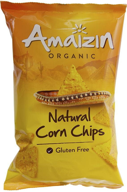 Glutenfreie, gesalzene Maischips von AMAIZIN, Bio-Qualität, 150 g, knusprige Maischips in einer Schüssel