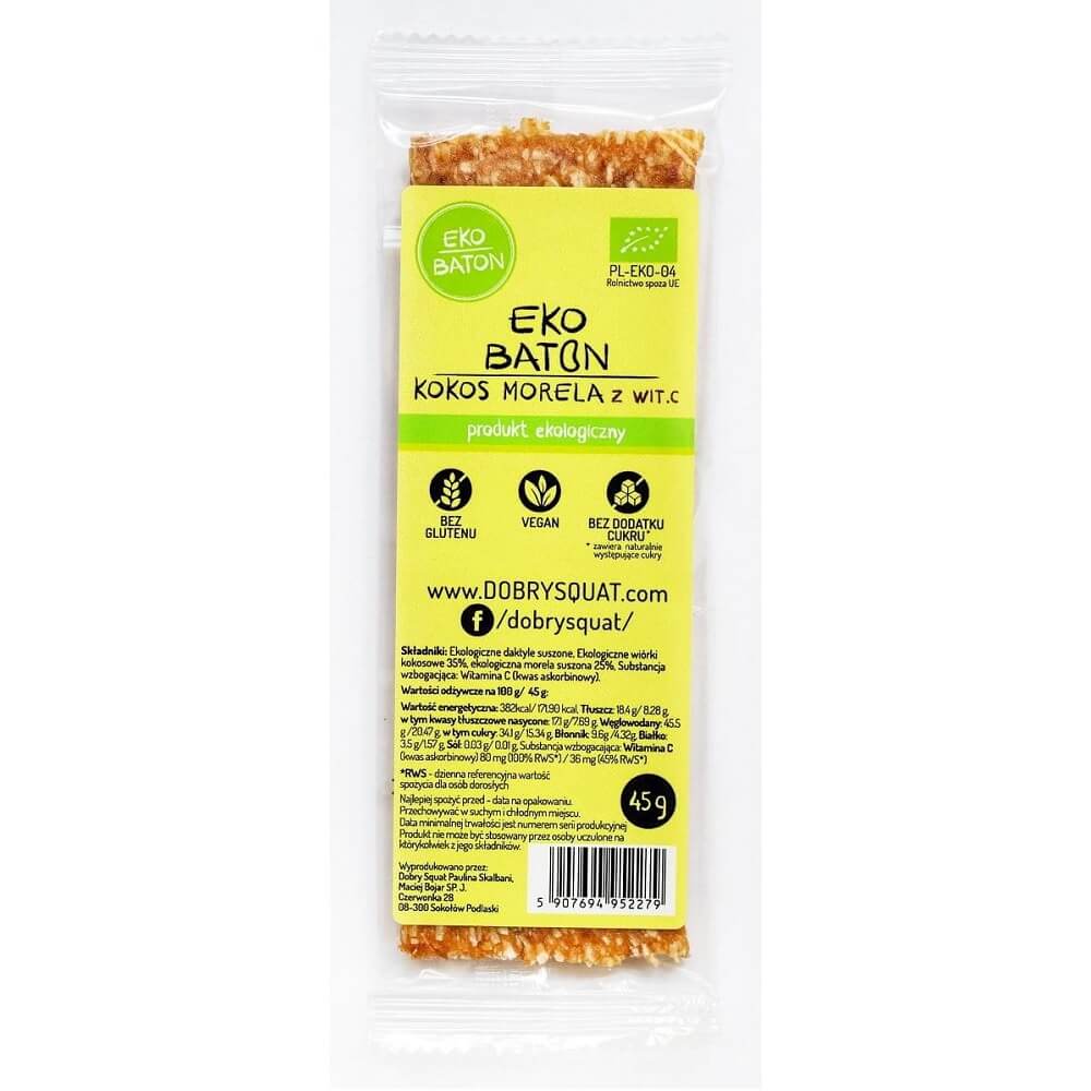 Aprikosen-Kokos-Riegel mit Vitamin C BIO 45g GOOD SQUAT Huvudsaklig produktbild