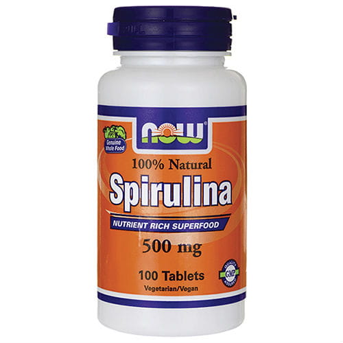 Bio-Spirulina 500 mg Kapseln von NOW FOODS, grüne Spirulina-Tabletten in Blisterverpackung, für nachhaltige Ernährung