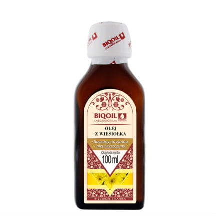 Kaltgepresstes Nachtkerzenöl in 100ml Flasche von BIOOIL, naturbelassenes biozertifiziertes Nachtkerzenöl im dunklen Flaschen-Design