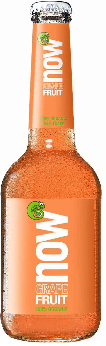 Bio-Getränk mit Grapefruitgeschmack von NOW, 330 ml Flasche, erfrischend und natürlich, zeigt die Flasche mit Grapefruit-Design