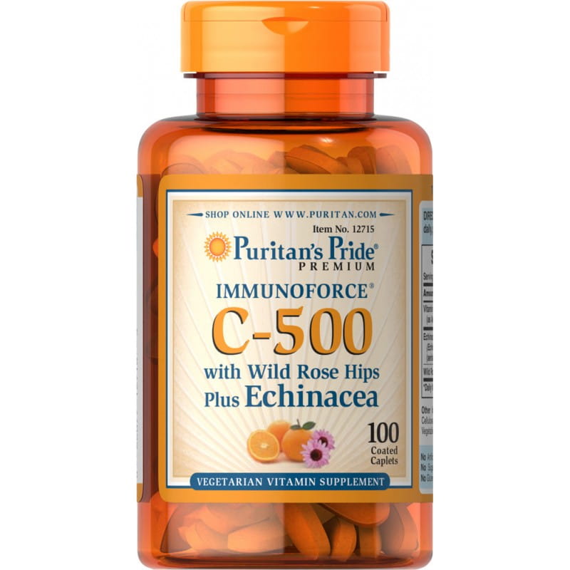 Vitamin Super C 500 mit Hagebutte und Echinacea, 100 Tabletten, Puritan's Pride, natürliche Vitamin C Ergänzung in Tablettenform