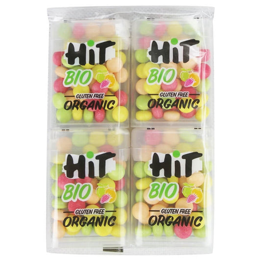 Bunte glutenfreie Bio-Fruchtgeschmack Dragees von NATU - HIT, 4 x 15 g, appetitliche Fruchtbällchen in bunten Farben