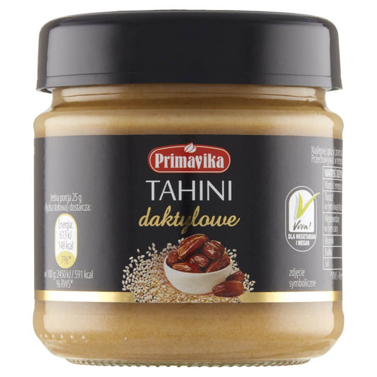 Dattel-Tahini von PRIMAVIKA in 185 g Glas, cremige Mischung aus Datteln und Tahini, ideal für Snacks und Desserts
