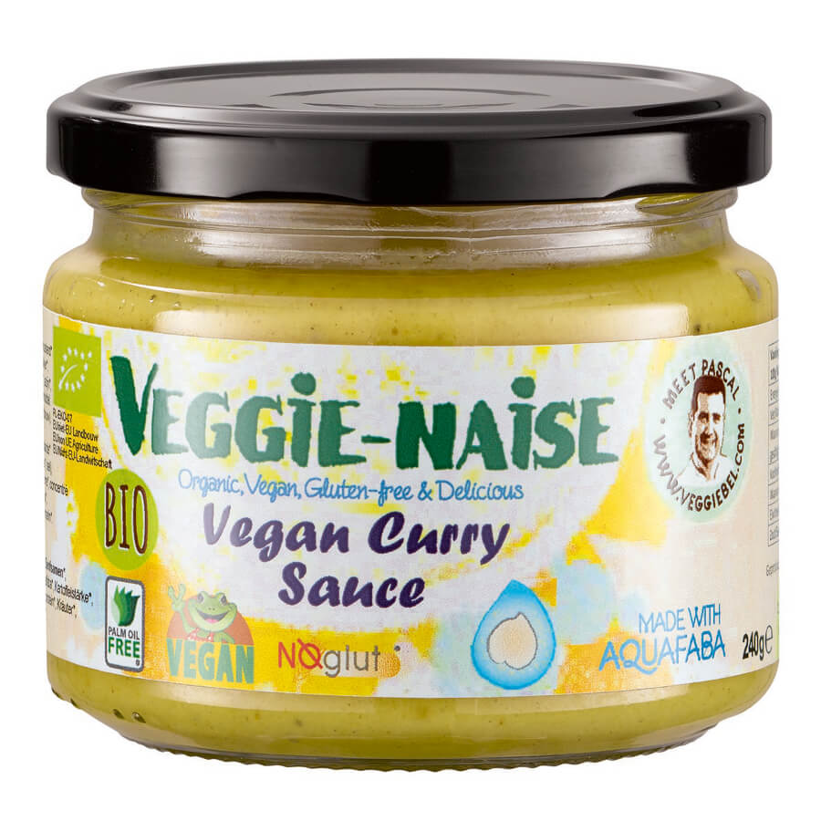 Vegane Mayonnaisesauce mit Curry von VEGGIE NAISE, Bio, 240 g, cremige Textur, ideal für Sandwiches und Dips.