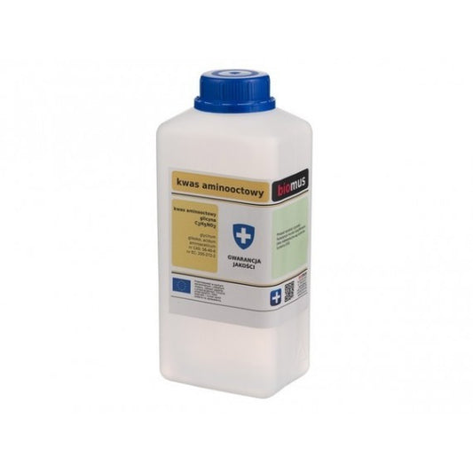 Aminoessigsäure Glycin, 1kg, BIOMUS - weiße Kristallpulver-Form, chemische Aminosäure für Nahrungsergänzung oder Forschung