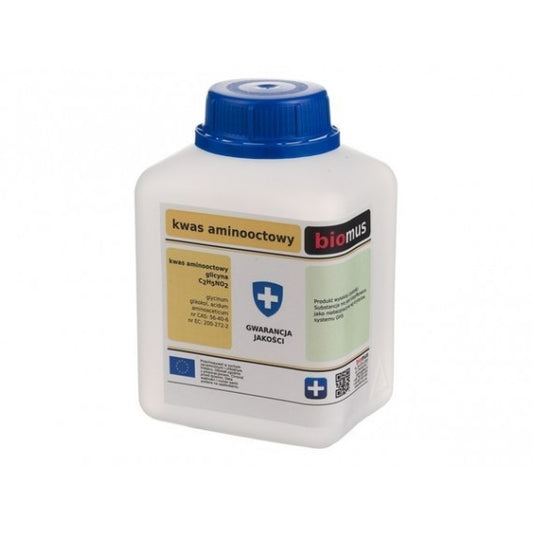 Aminoessigsäure Glycin in 500g Biopack, weißes Pulver, hochwertiges Nahrungsergänzungsmittel von BIOMUS.