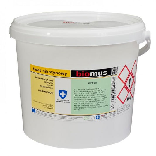 Nikotinsäure Niacin von BIOMUS, 3 kg, feines Pulver für Nahrungsergänzung und Gesundheitsanwendungen