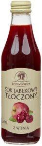 Apfelsaft mit Kirschen von Z domu Rembowskich, 250ml Flasche, zeigt den Saft in einer transparenten Flasche.