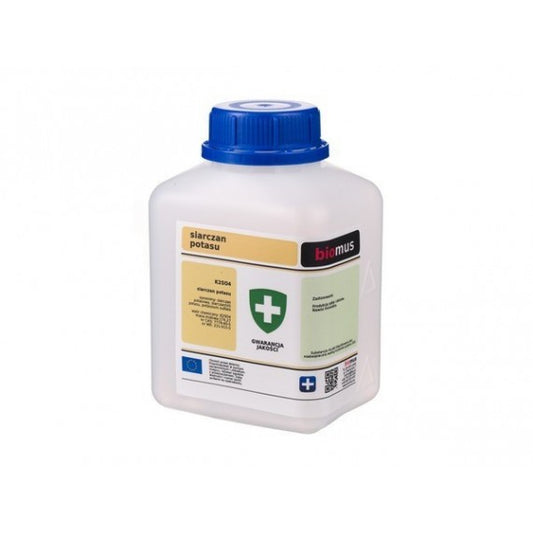 Kaliumsulfat BIOMUS, 500 g, chemische Düngemittel, weiße Kristalle, Verpackung sichtbar