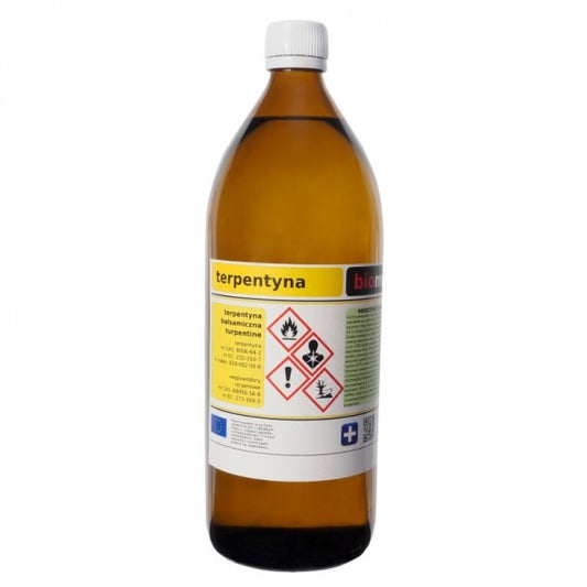 Heller Terpentin BIOMUS 1L in einer transparenten Flasche, ideal für Künstler und Handwerker